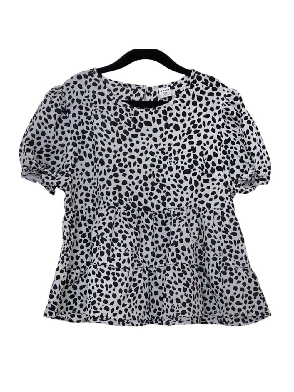 Girl's SHEIN White Black Spotted Short Sleeve Peplum Top 10Y